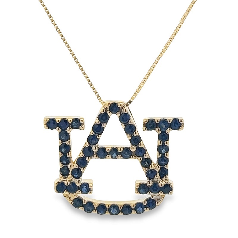 Large 14K Yellow Gold Sapphire AU Pendant